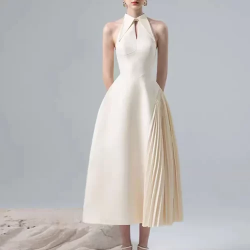 Women's Asymmetric Summer Dress - Elegant, Sleeveless, Hollow Out Design