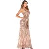 Glamorous V-Neck Sequin Fishtail Evening Dress